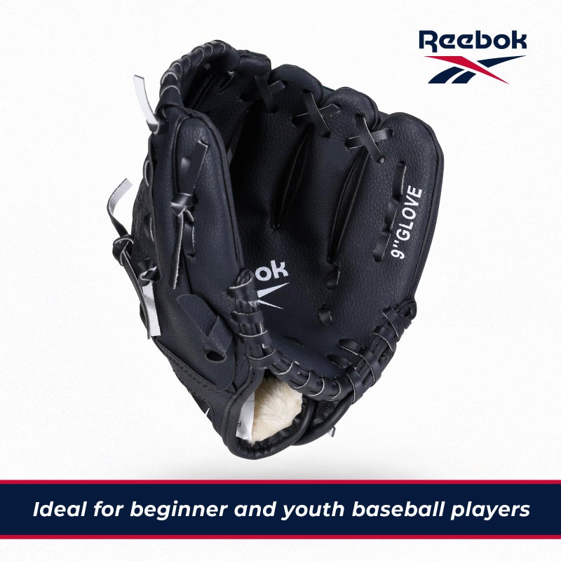 Reebok - Youth Baseball Glove Set, 9-Inch Kids Sports Glove with Foam Ball, Training Mitt for Beginners, Practice & Backyard Play (Black) - Image 2